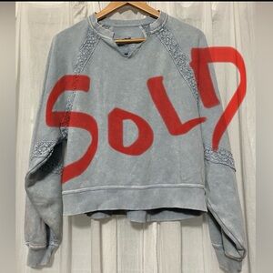 SOLD!! Aerie Hey Crochet Boho Sweatshirt, Cloud Wash Blue Color, XS Like New